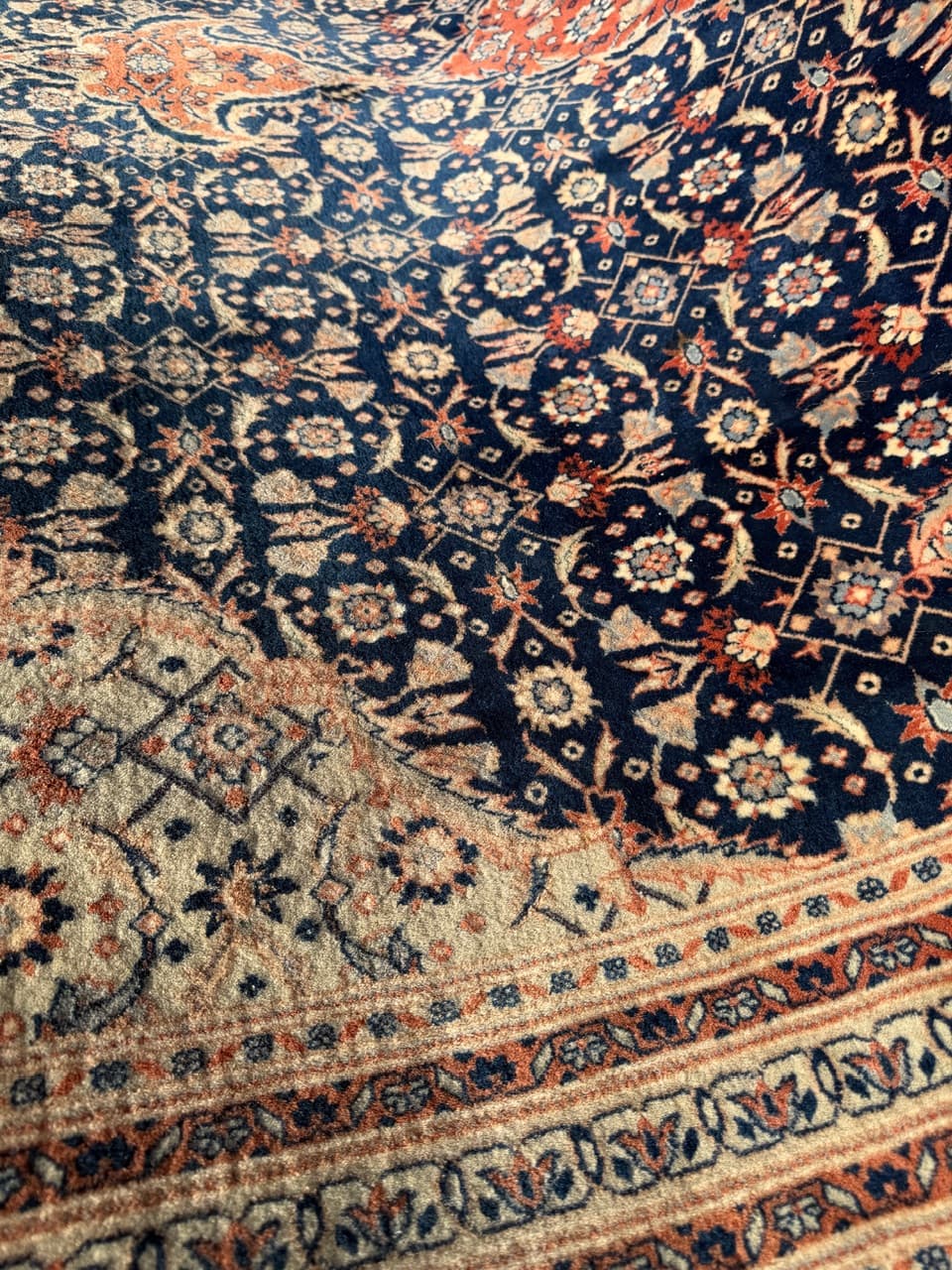 Persian Rug Isfahan 360x260 cm, wool silk, navy blue, Iran - 190441