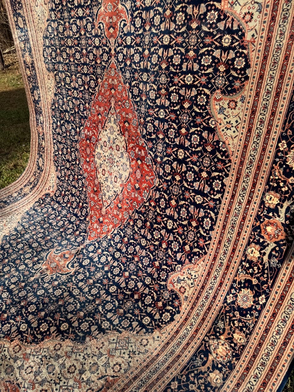 Persian Rug Isfahan 360x260 cm, wool silk, navy blue, Iran - 190452