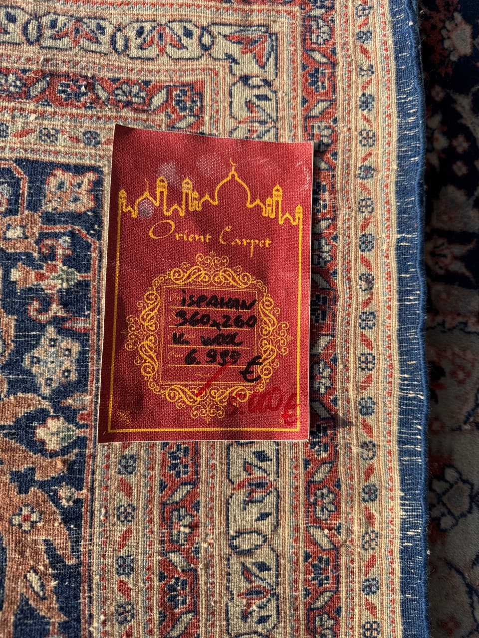 Persian Rug Isfahan 360x260 cm, wool silk, navy blue, Iran - 190439