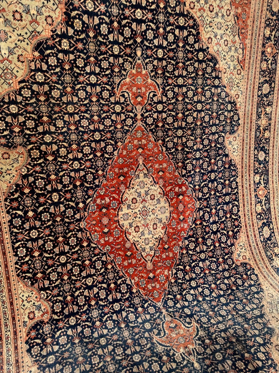 Persian Rug Isfahan 360x260 cm, wool silk, navy blue, Iran - 190446