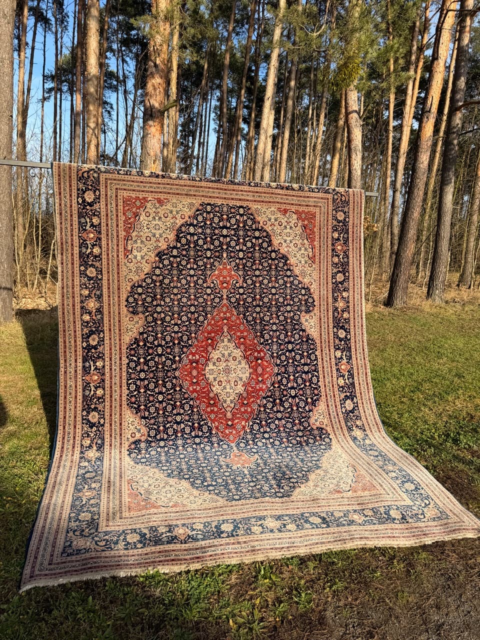 Persian Rug Isfahan 360x260 cm, wool silk, navy blue, Iran - 190451