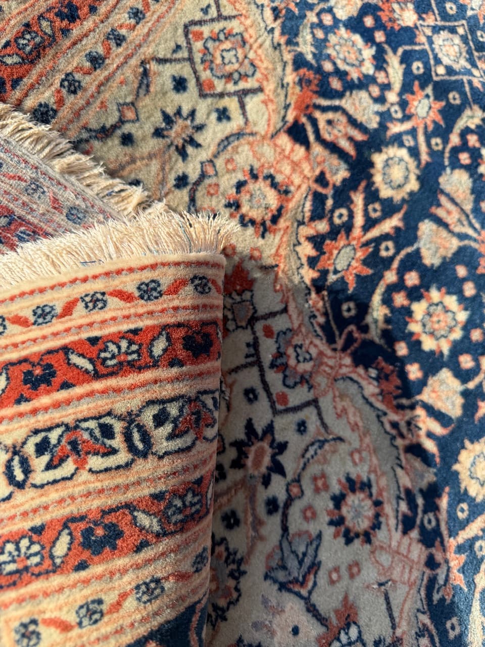 Persian Rug Isfahan 360x260 cm, wool silk, navy blue, Iran - 190440