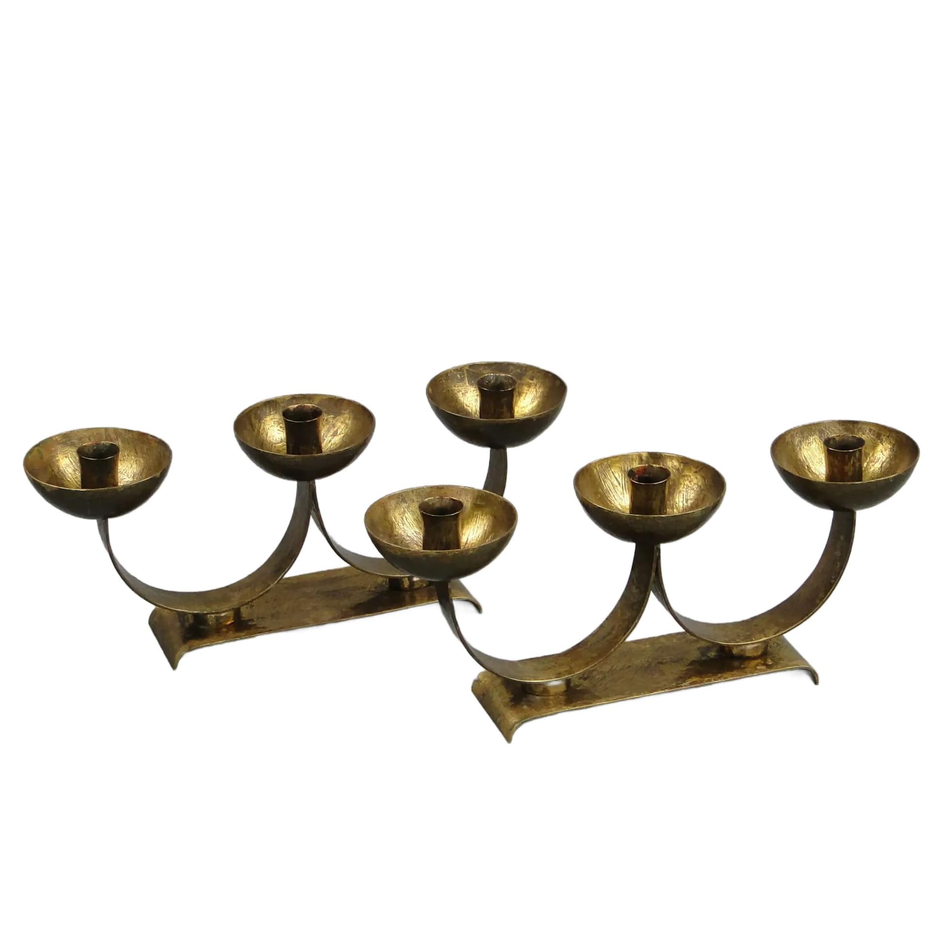 Para świeczników Art déco, mosiądz złocisty, Polska, lata 20.