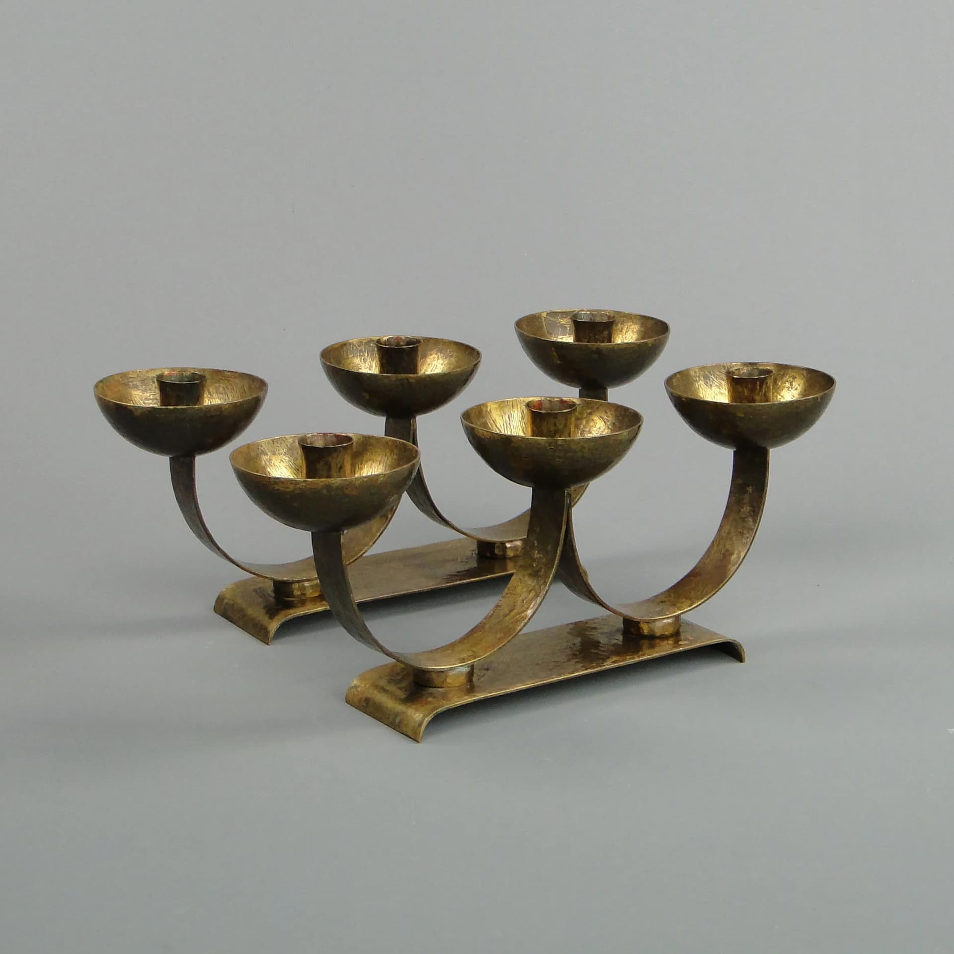 Para świeczników Art déco, mosiądz złocisty, Polska, lata 20. - 13288