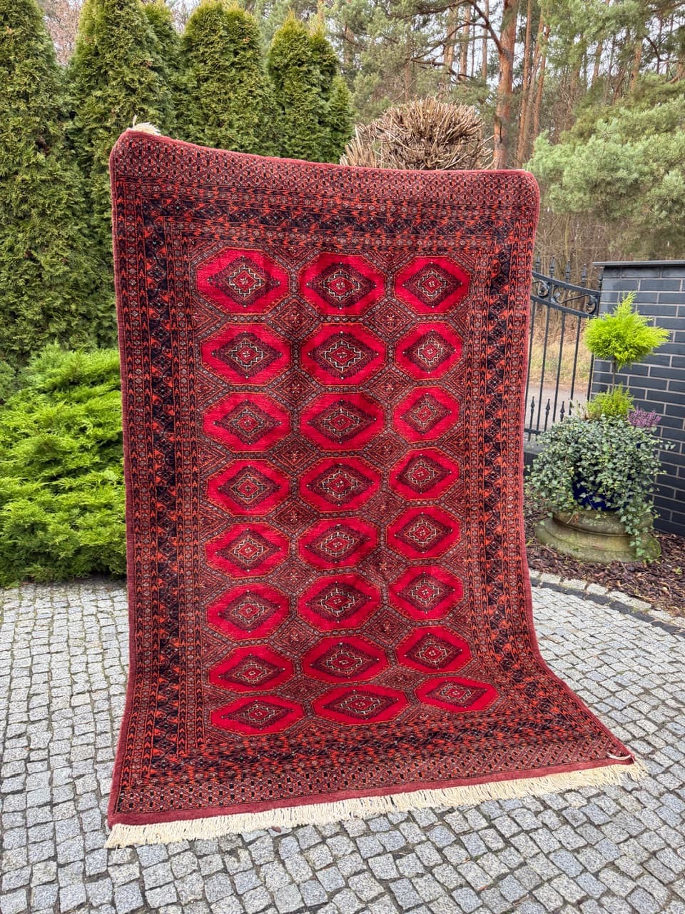 Dywan Buchara Art déco 265x160 cm, wełna czerwona, Pakistan, lata 90. - 190498