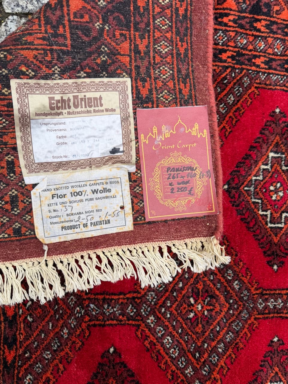 Dywan Buchara Art déco 265x160 cm, wełna czerwona, Pakistan, lata 90. - 190509