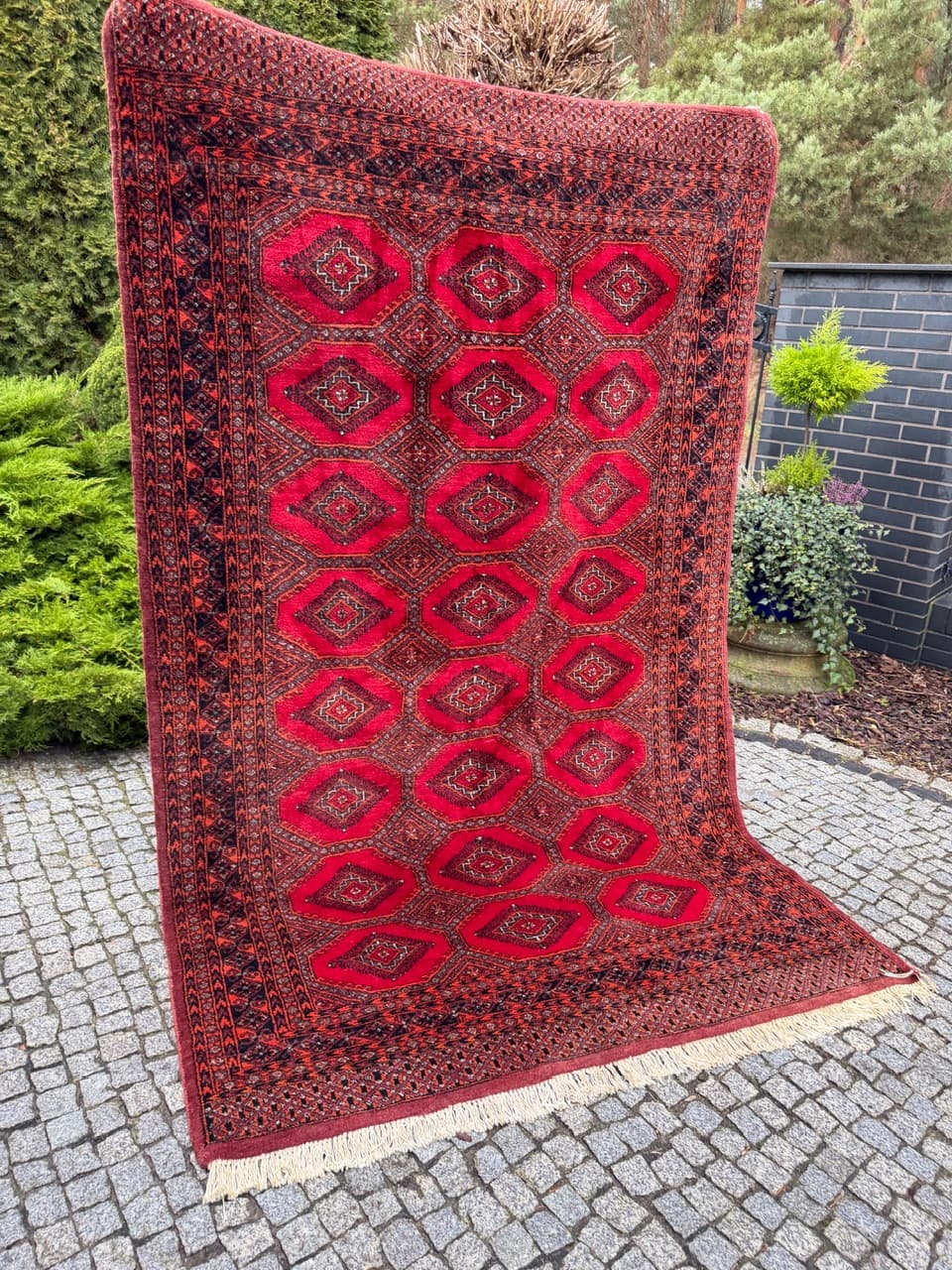 Dywan Buchara Art déco 265x160 cm, wełna czerwona, Pakistan, lata 90. - 190499