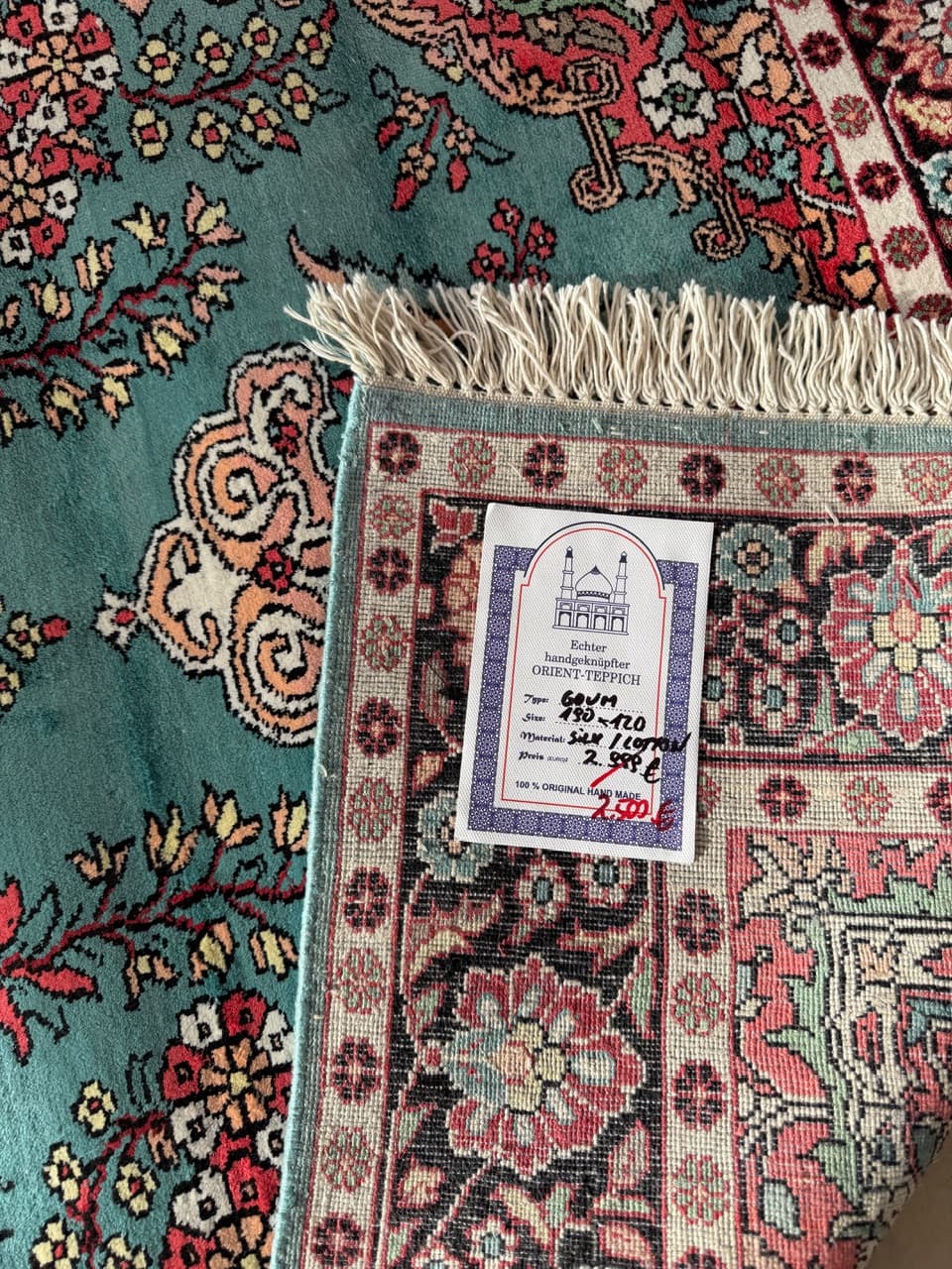 Dywan Ghoum, 190x120 cm, turkusowy, jedwab, Indie - 190601