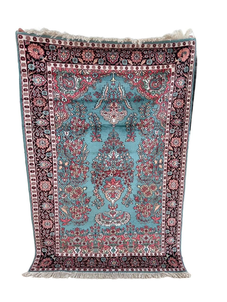 Dywan Ghoum, 190x120 cm, turkusowy, jedwab, Indie