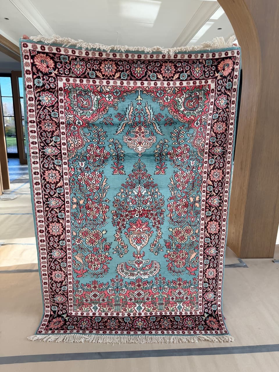 Dywan Ghoum, 190x120 cm, turkusowy, jedwab, Indie - 190599