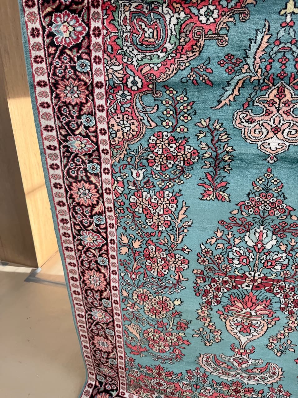 Dywan Ghoum, 190x120 cm, turkusowy, jedwab, Indie - 190603