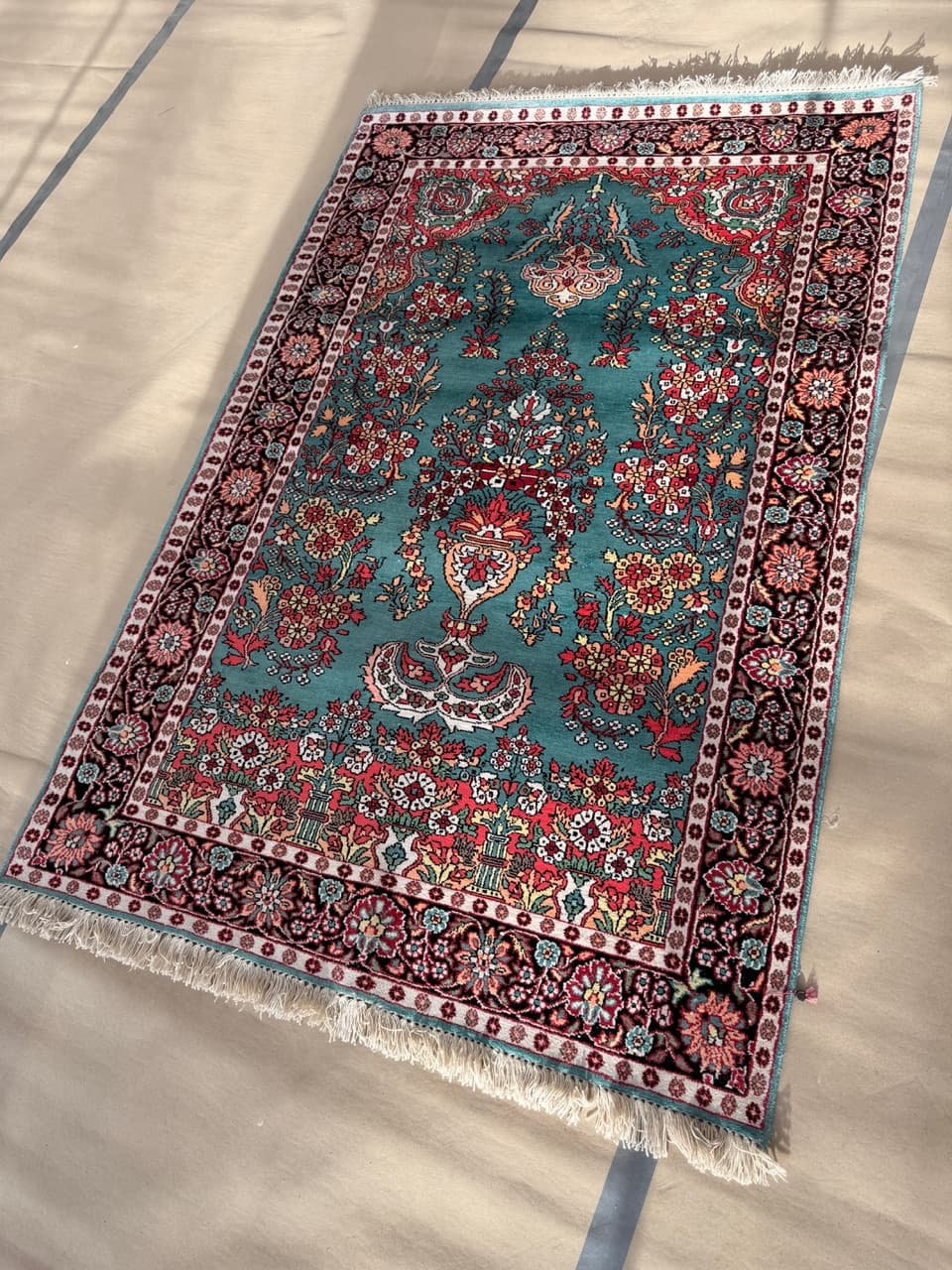 Dywan Ghoum, 190x120 cm, turkusowy, jedwab, Indie - 190610