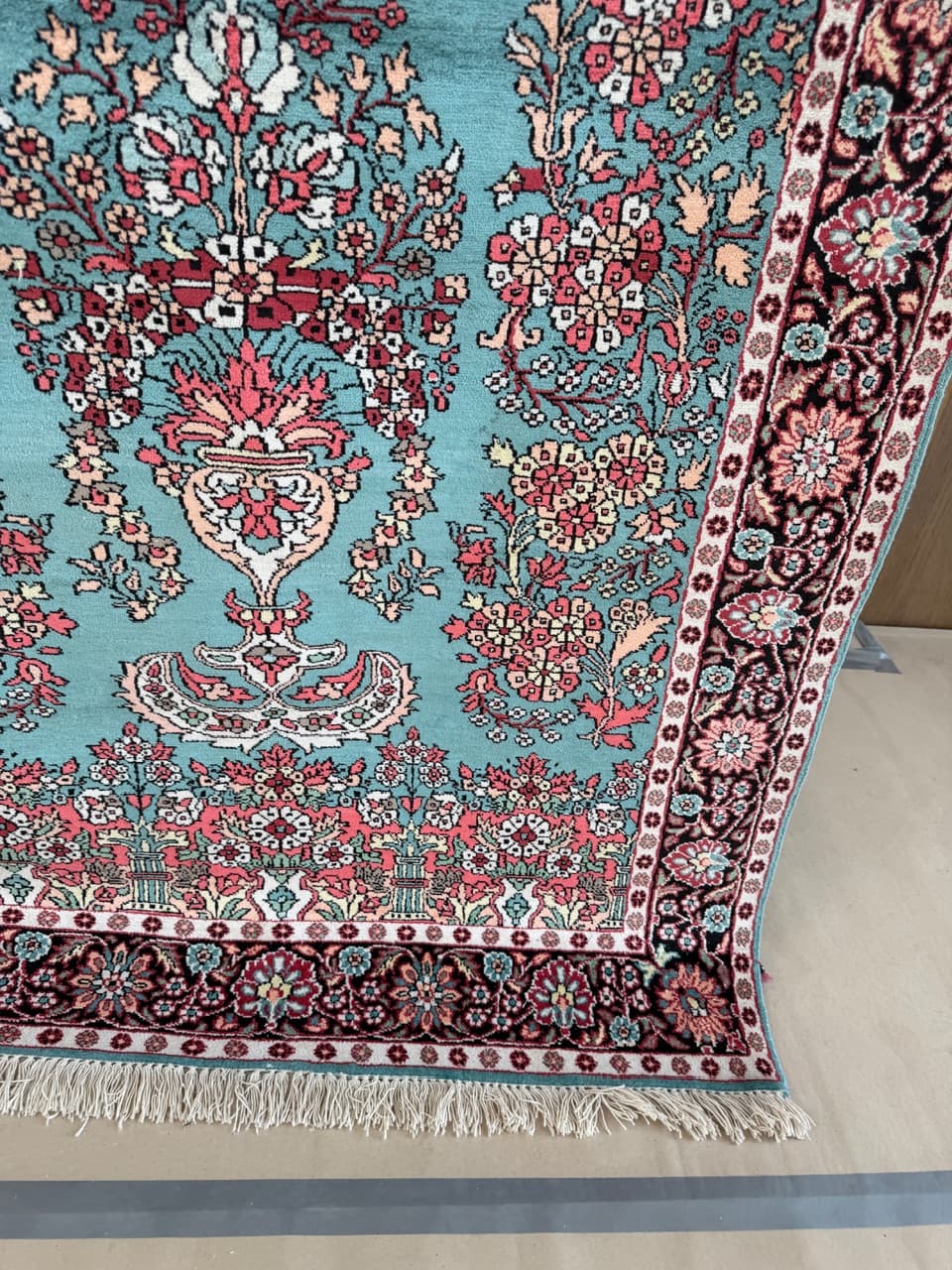 Dywan Ghoum, 190x120 cm, turkusowy, jedwab, Indie - 190604