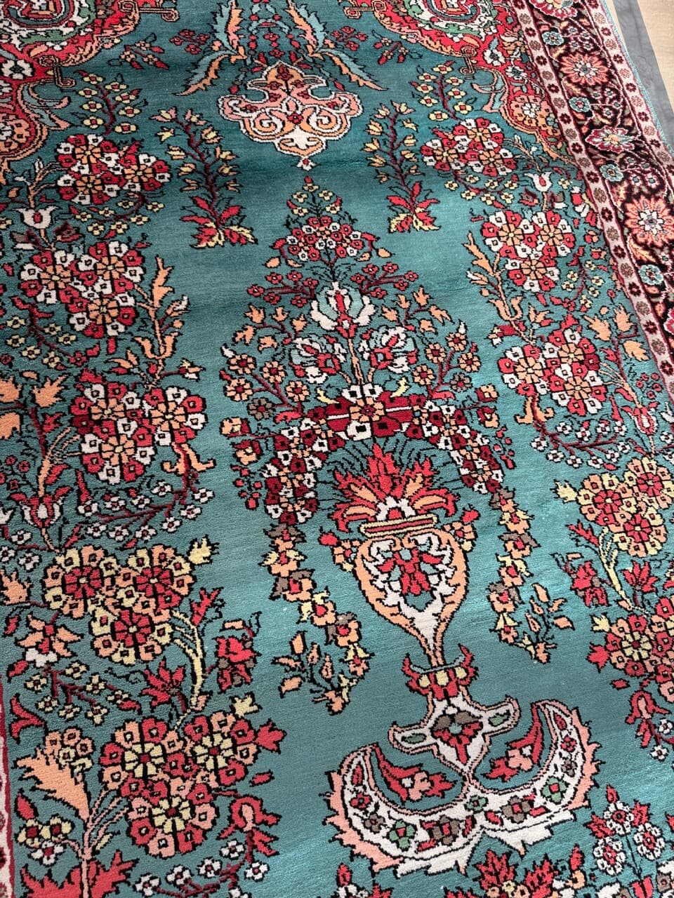 Dywan Ghoum, 190x120 cm, turkusowy, jedwab, Indie - 190612