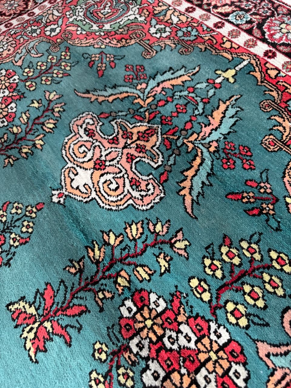 Dywan Ghoum, 190x120 cm, turkusowy, jedwab, Indie - 190611