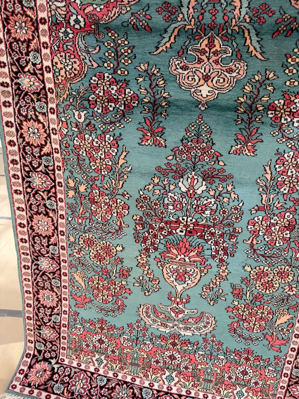 Dywan Ghoum, 190x120 cm, turkusowy, jedwab, Indie - 190609