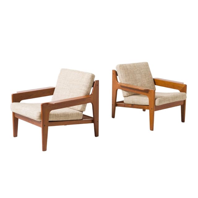 Zestaw dwóch foteli, teak beżowy, wełna beżowa, proj. A. Wahl Iversen, Komfort, Dania, lata 60. - WYMIARY