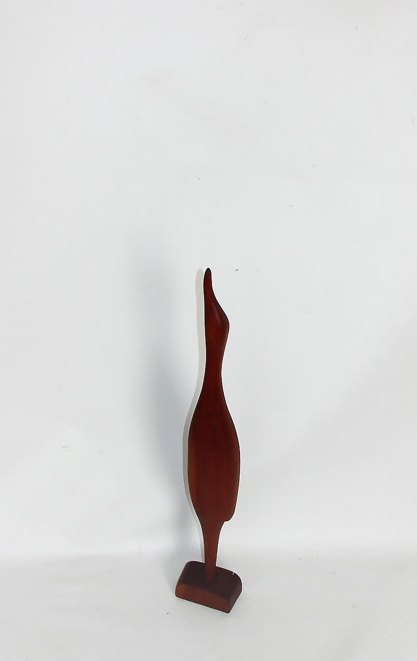 Figurka czapli, brązowy, drewno tekowe, lata 60. - 190690