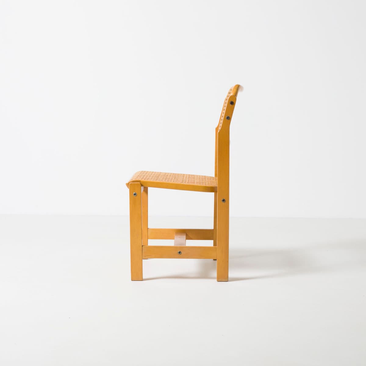 Dining Chair, natural rattan, light brown beech, by Z. Bączyk, Poland, 1970s. - 190720