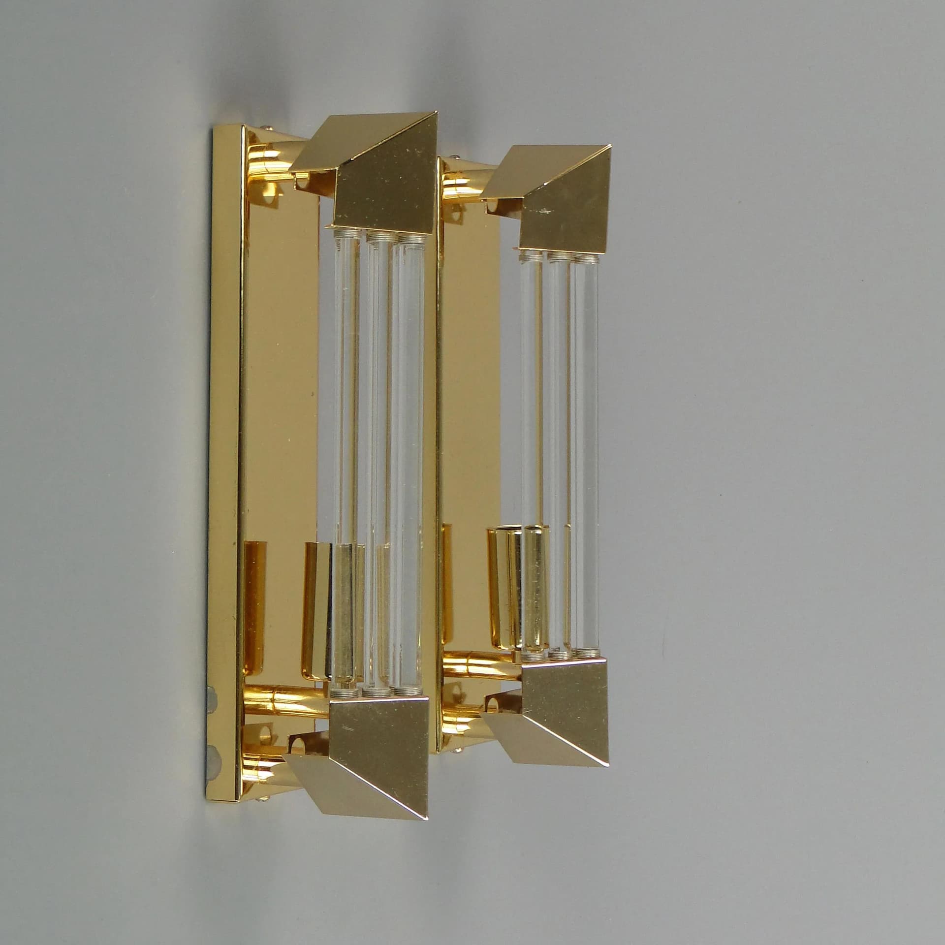 Para kinkietów Art déco, mosiądz złoty, kryształ, Honsel Leuchten, Niemcy, lata 80. - 13258