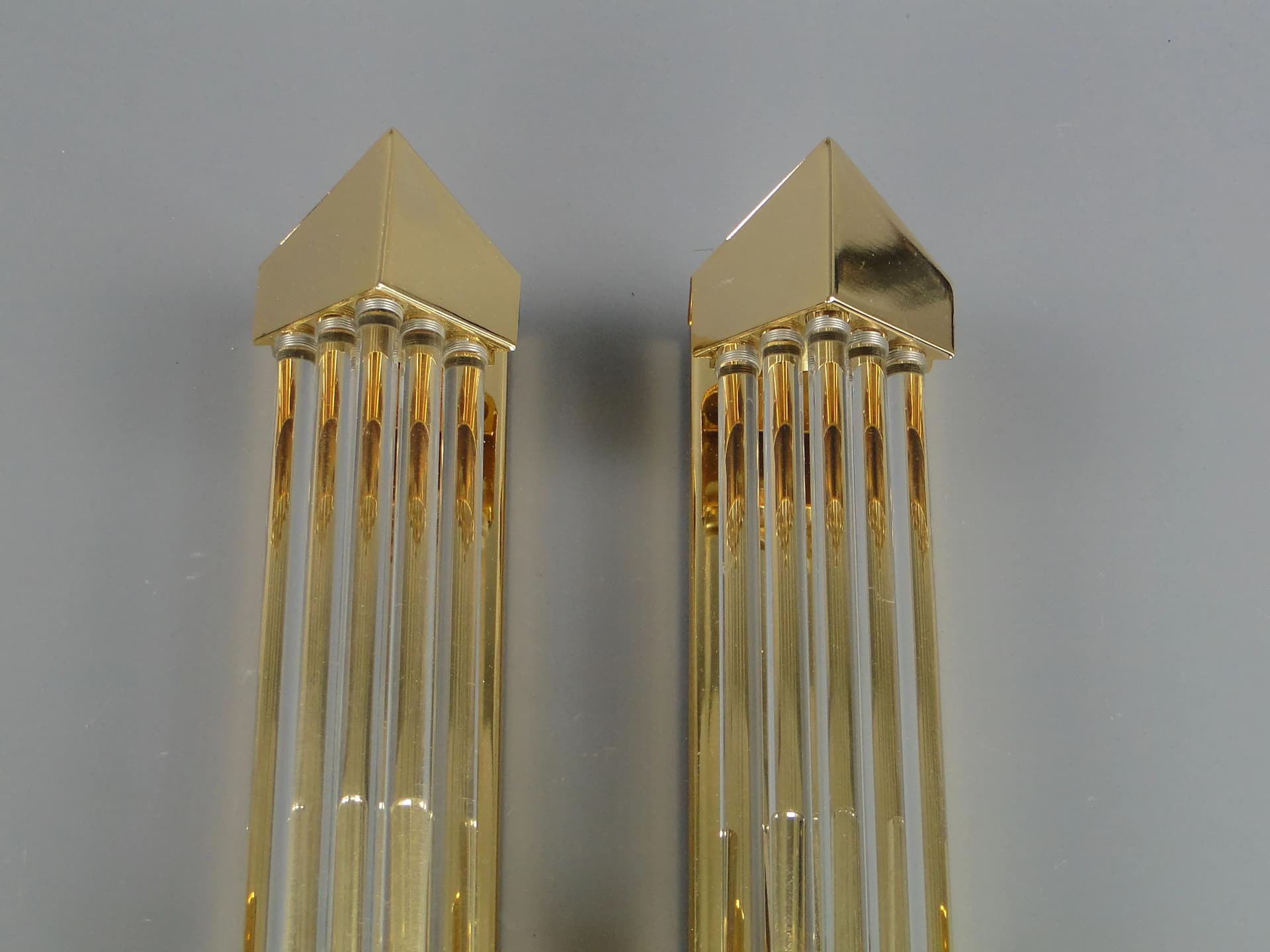 Para kinkietów Art déco, mosiądz złoty, kryształ, Honsel Leuchten, Niemcy, lata 80. - 13256