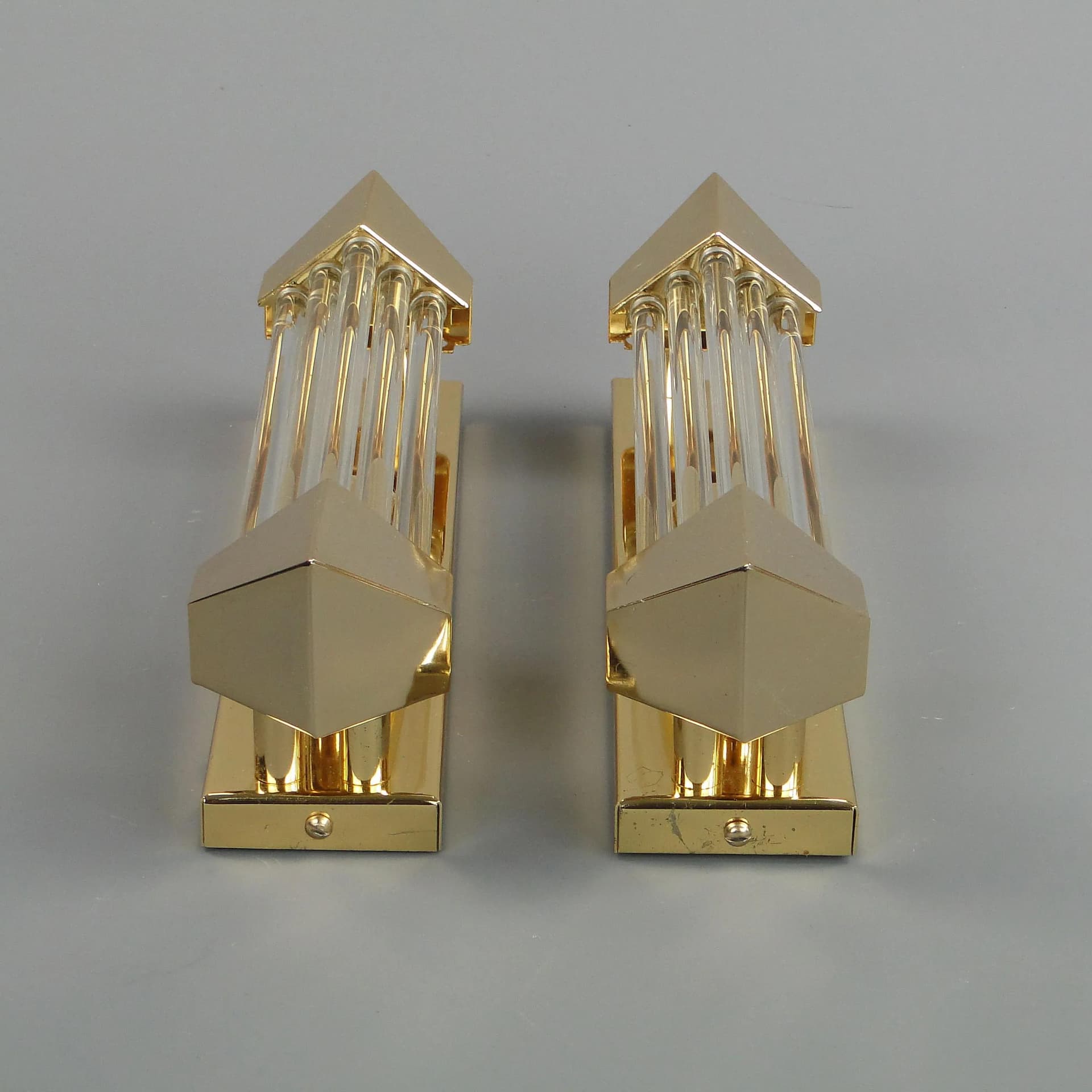 Para kinkietów Art déco, mosiądz złoty, kryształ, Honsel Leuchten, Niemcy, lata 80. - 13254