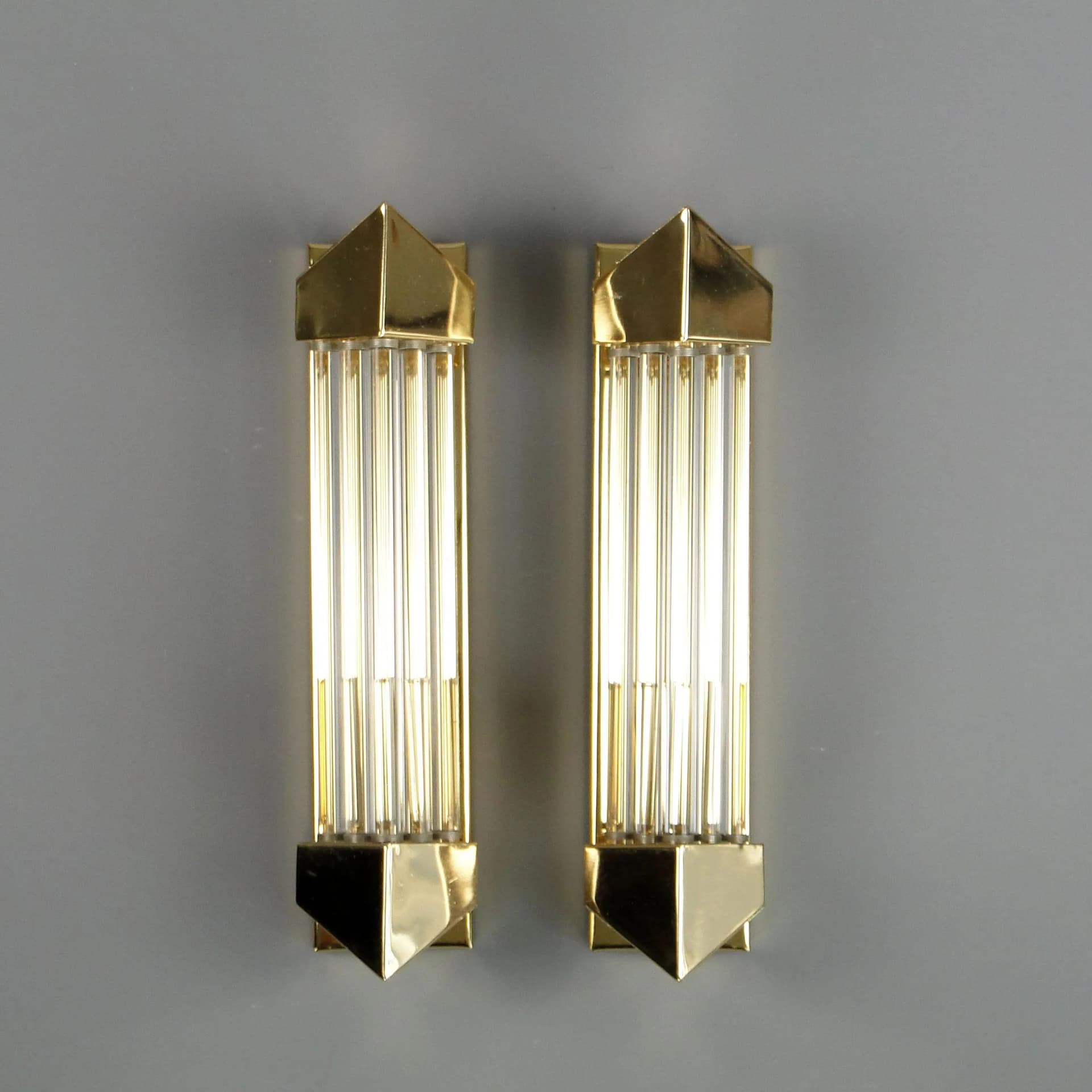 Para kinkietów Art déco, mosiądz złoty, kryształ, Honsel Leuchten, Niemcy, lata 80. - 13253