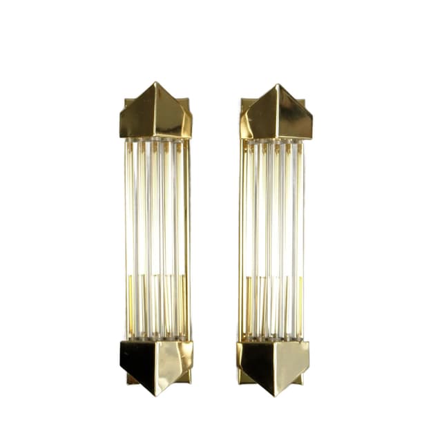 Para kinkietów Art déco, mosiądz złoty, kryształ, Honsel Leuchten, Niemcy, lata 80. - WYMIARY