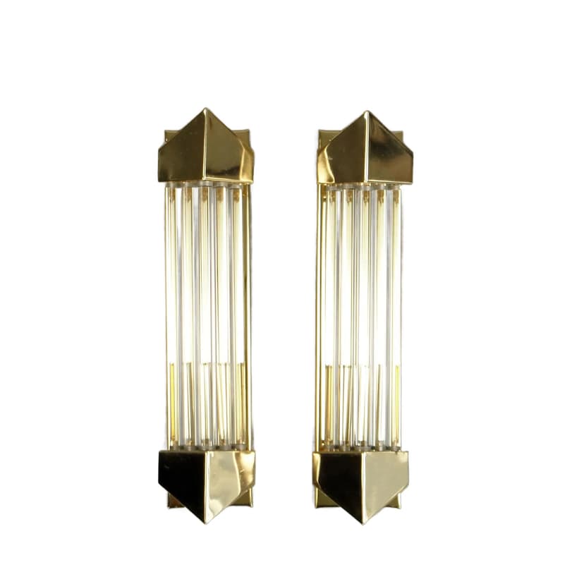 Para kinkietów Art déco, mosiądz złoty, kryształ, Honsel Leuchten, Niemcy, lata 80.