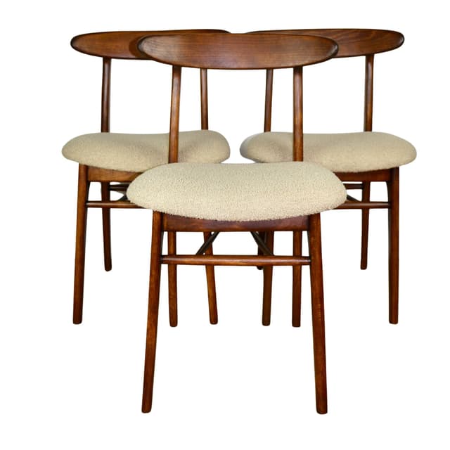 Zestaw trzech krzeseł Hałas, beżowy, boucle, lata 70. - WYMIARY