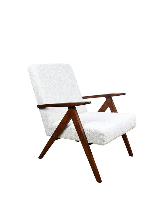 Fotel B-310 VAR, bouclé ivory, dąb brązowy, Polska, lata 70. - WYMIARY