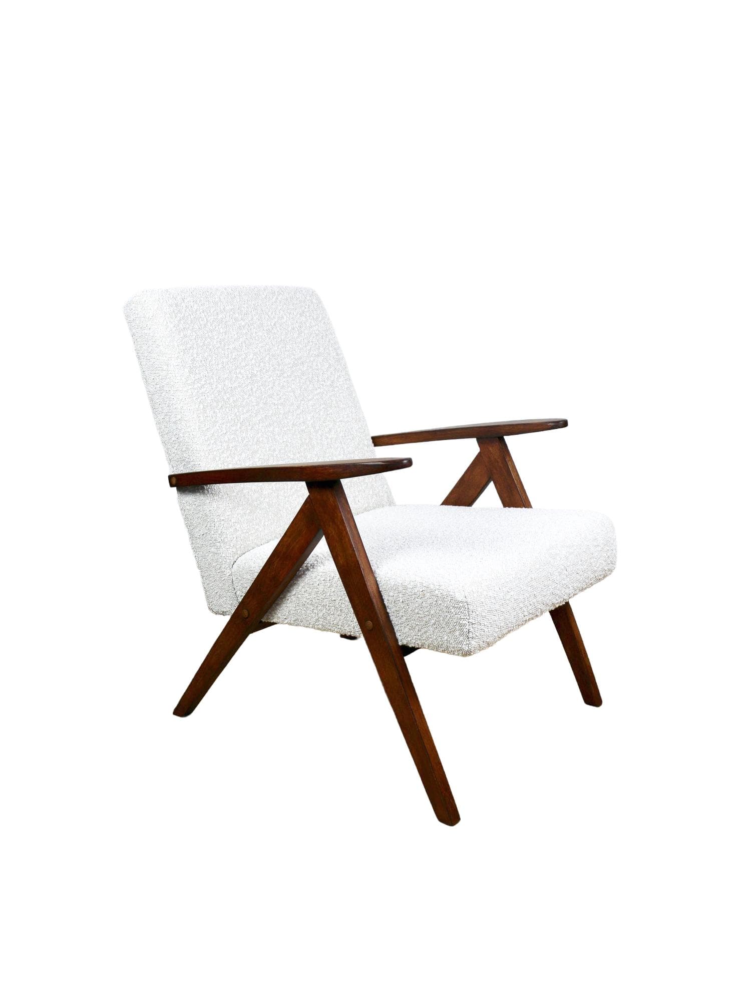 Fotel B-310 VAR, bouclé ivory, dąb brązowy, Polska, lata 70. - 192772