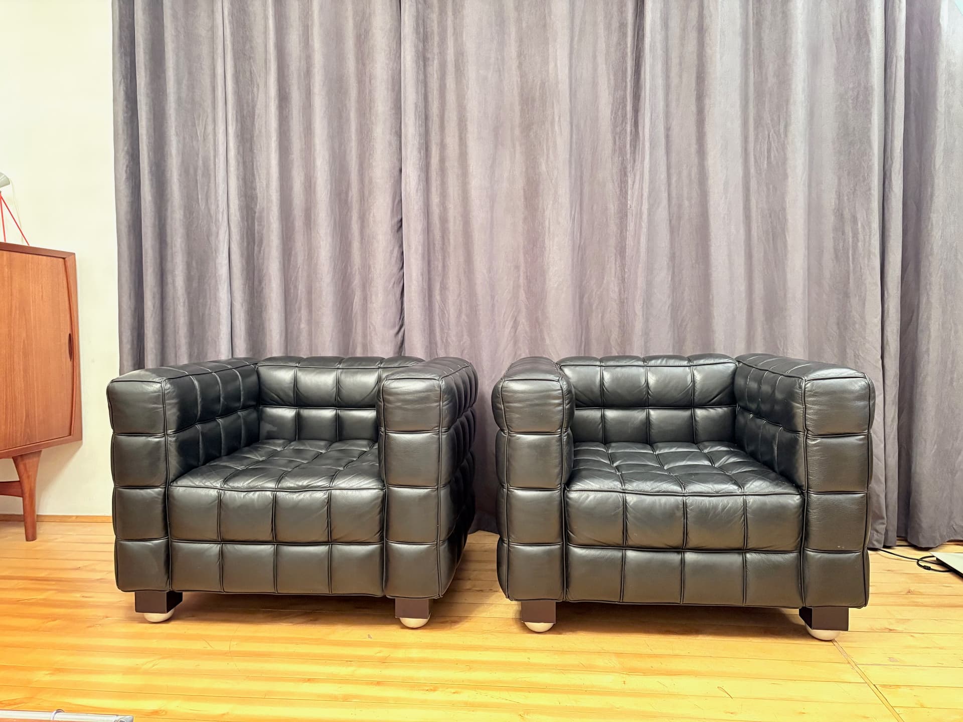 Para foteli Kubus 8020, skóra naturalna czarna, proj. J. Hoffmann, Austria, lata 80. - 190992