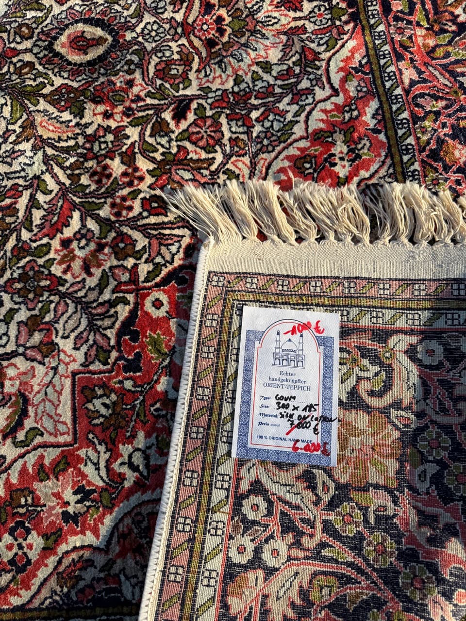 Dywan Ghoum/Qom 300x185 cm, czerwony, jedwab, Indie, lata 90. - 191011