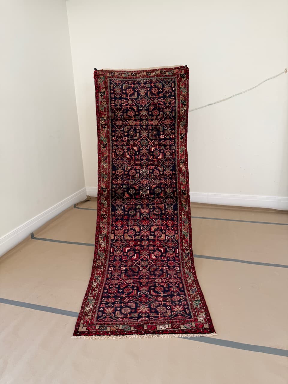 Chodnik Hamadan 290x100 cm, granatowy, wełna, Iran - 191090