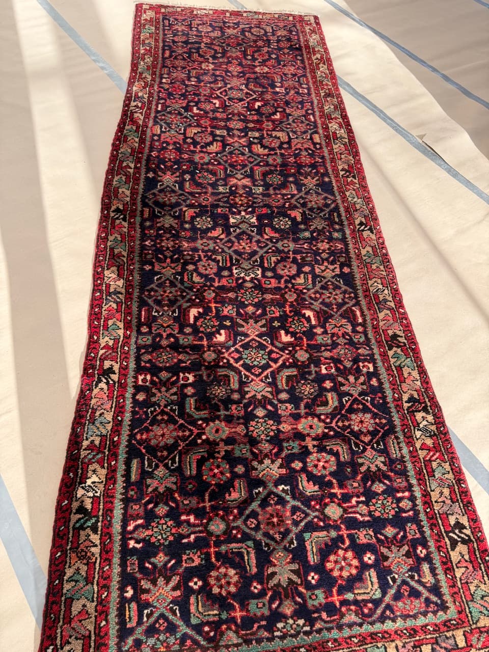 Chodnik Hamadan 290x100 cm, granatowy, wełna, Iran - 191096