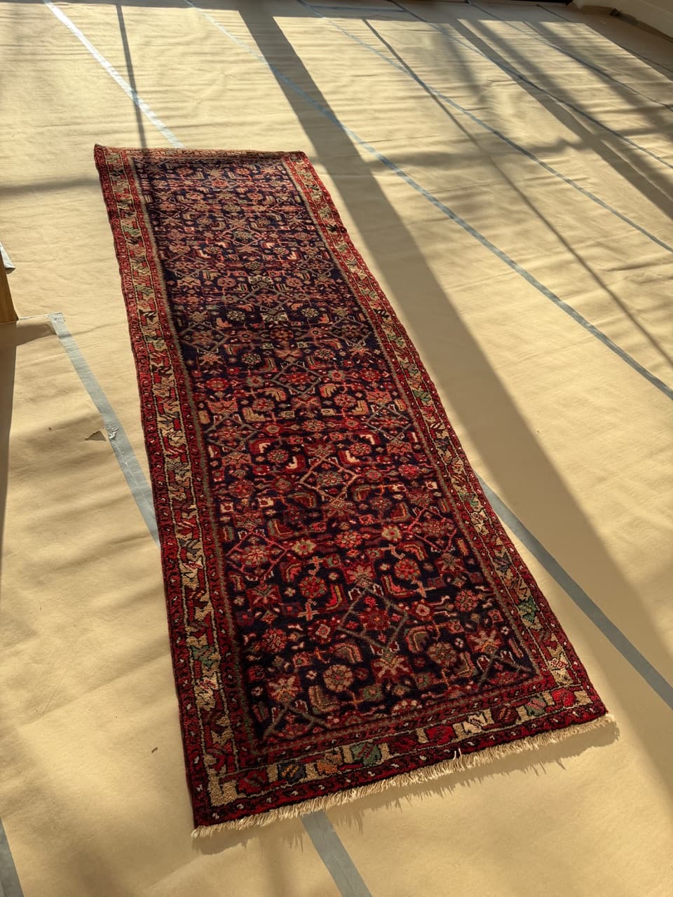 Chodnik Hamadan 290x100 cm, granatowy, wełna, Iran - 191098