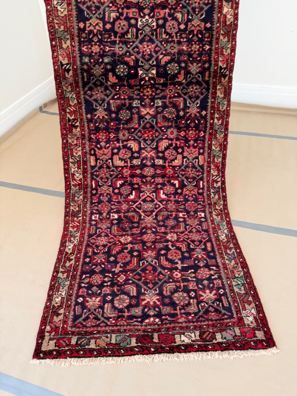 Chodnik Hamadan 290x100 cm, granatowy, wełna, Iran - 191092