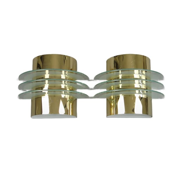 Pair of modernist wall sconces, golden brass, clear glass, Germany, 1970s - DIMENSION