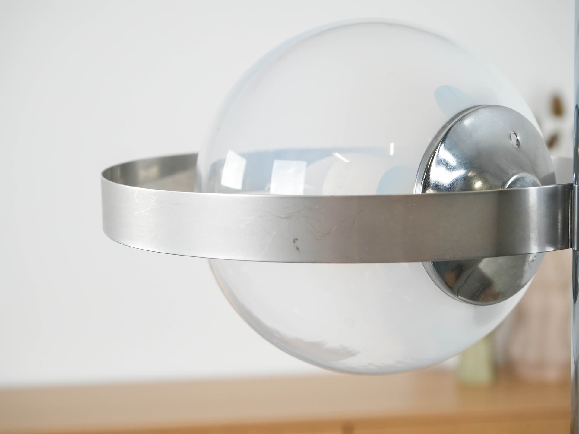 Pendant Lamp Space Age, clear glass, silver chrome steel, Italy, 1970s. - 191216