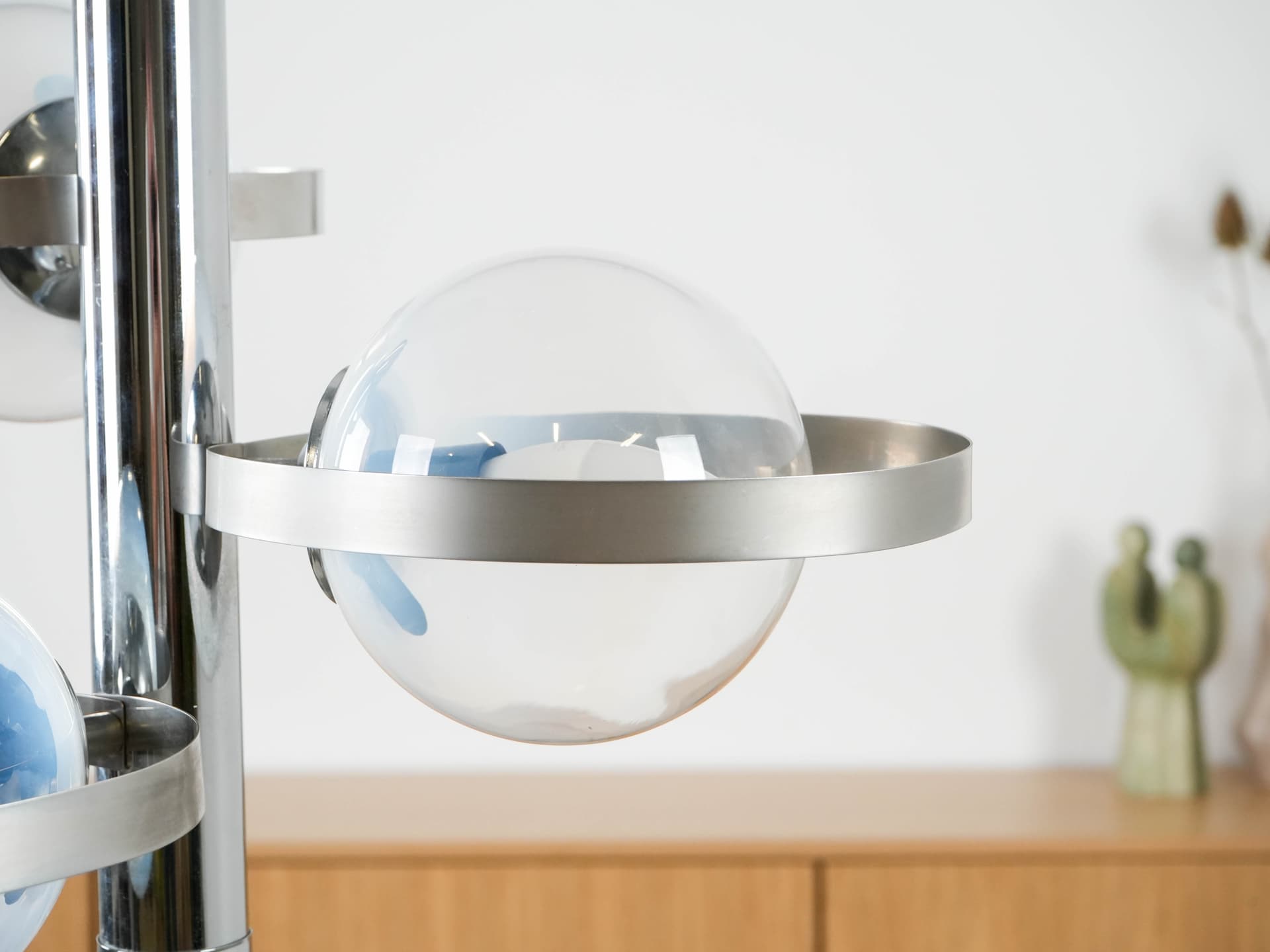 Pendant Lamp Space Age, clear glass, silver chrome steel, Italy, 1970s. - 191215