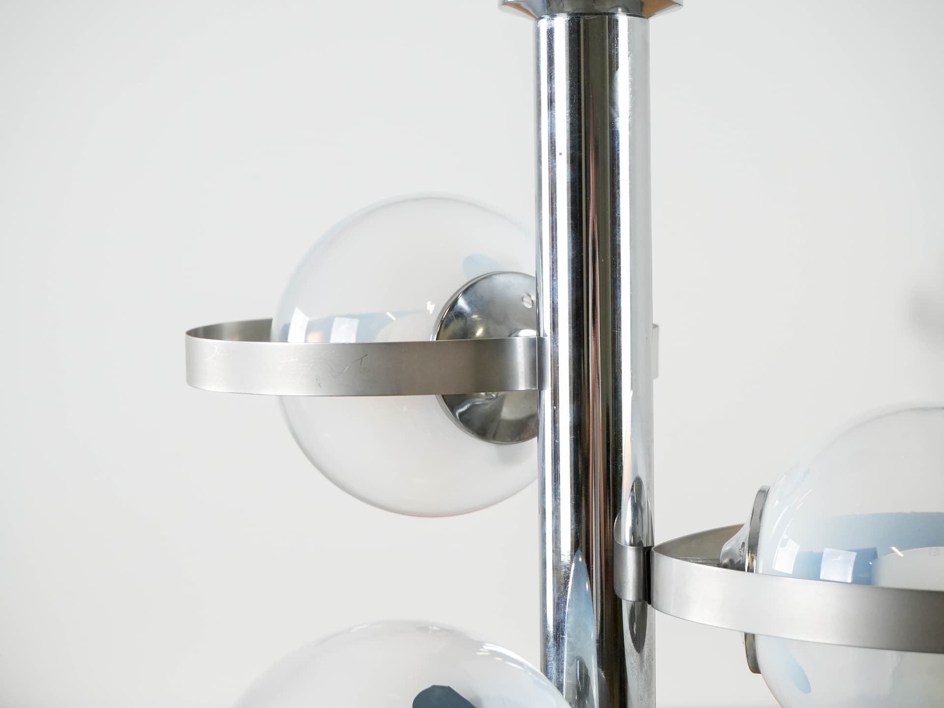 Pendant Lamp Space Age, clear glass, silver chrome steel, Italy, 1970s. - 191220