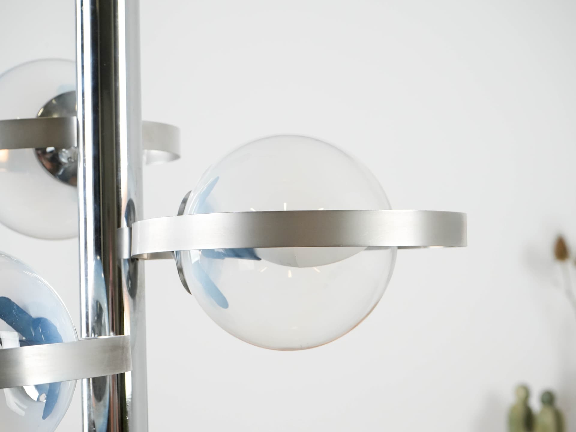 Pendant Lamp Space Age, clear glass, silver chrome steel, Italy, 1970s. - 191214