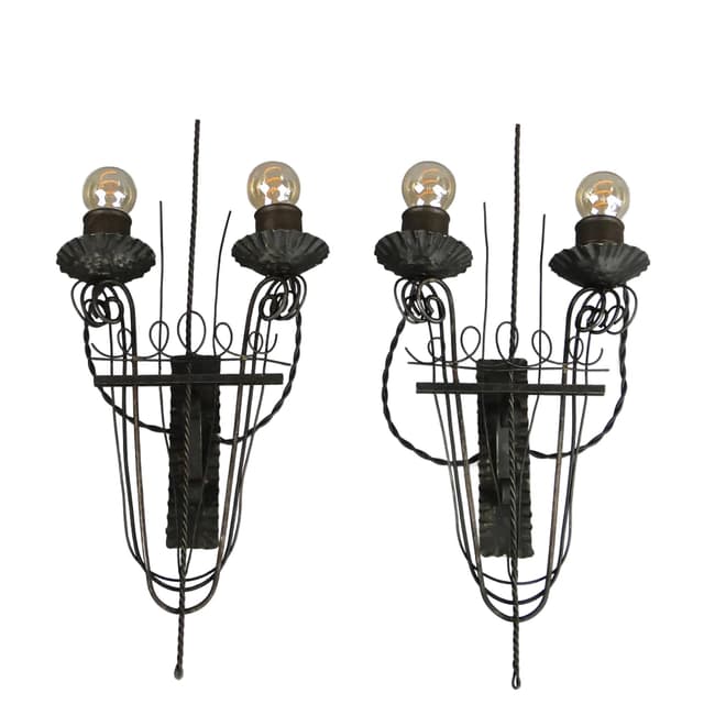 Para kinkietów, metaloplastyka, stal czarna, Polska, lata 60. - WYMIARY