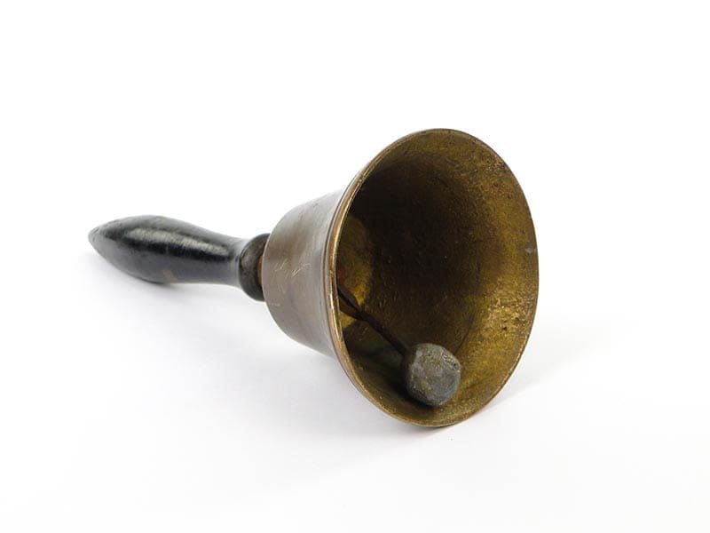 Dzwonek ręczny, mosiądz brązowy, drewno czarne, Polska, lata 20. - 191318