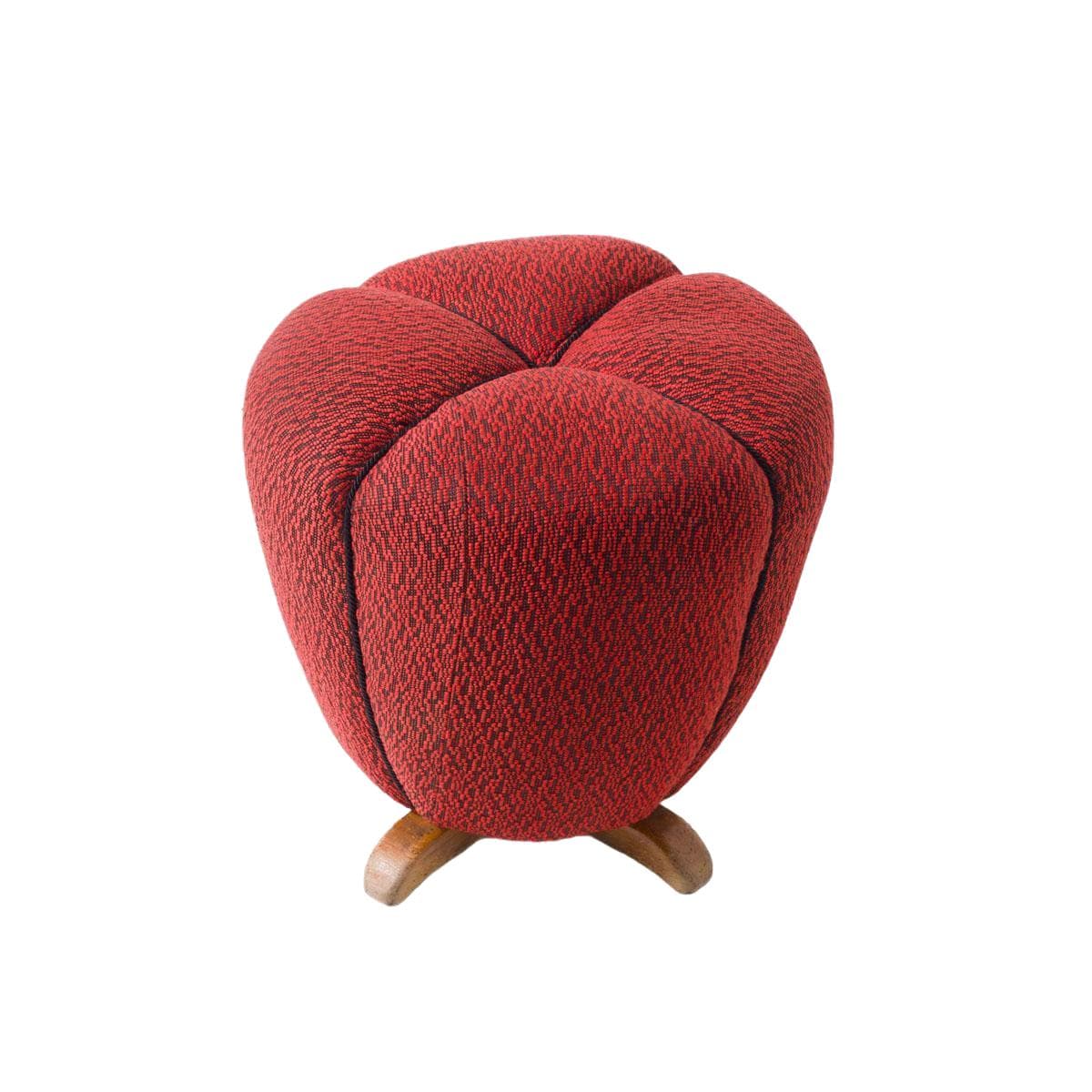 Taboret Tulipan, wełna czerwona, drewno, proj. J. Halabala, Czechy, lata 50. - 192953