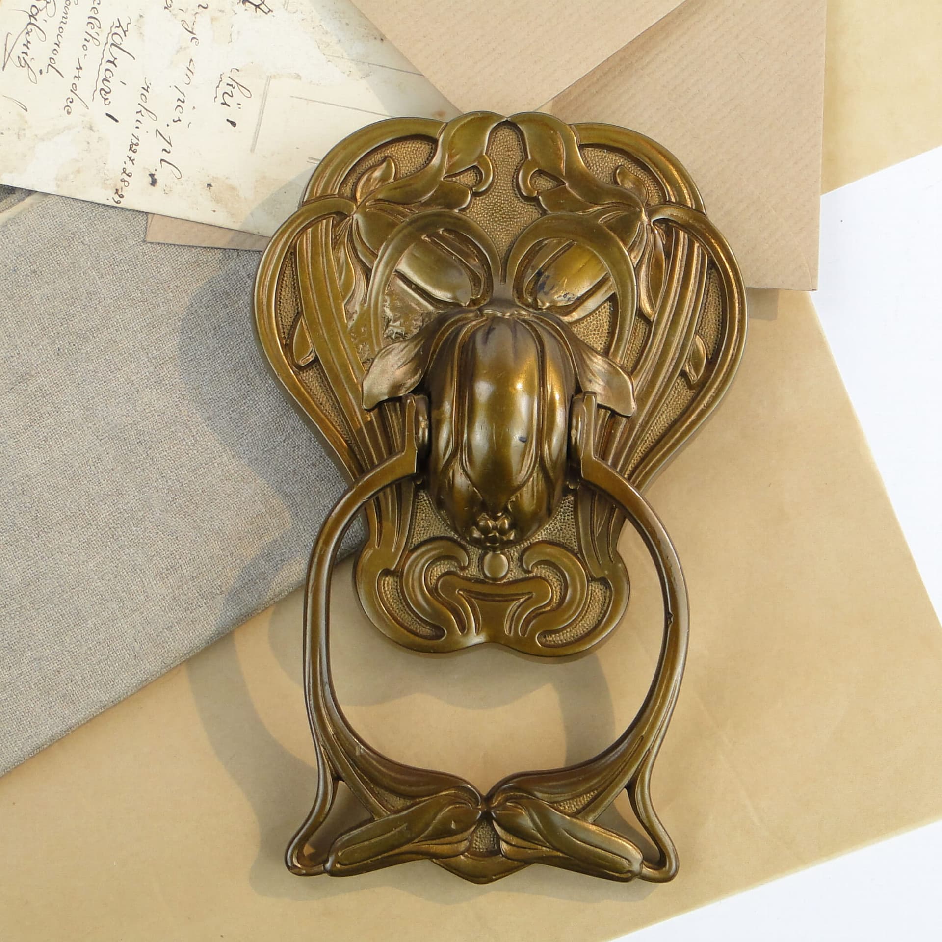 Door knocker, Art Nouveau, gilt brass, Austria, 19th c. - 191554