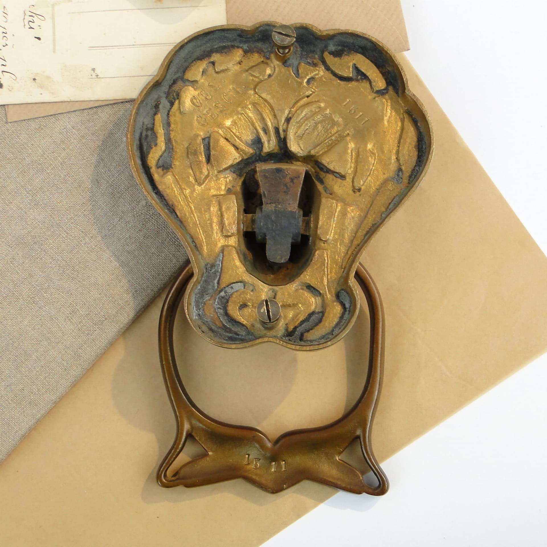 Door knocker, Art Nouveau, gilt brass, Austria, 19th c. - 191549