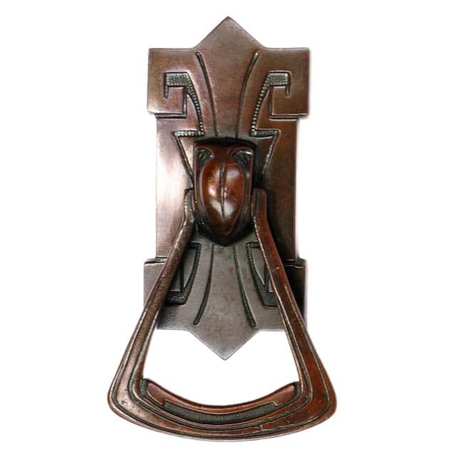 Art Nouveau Door Knocker, dark brown brass, Austria, 1890s - DIMENSION