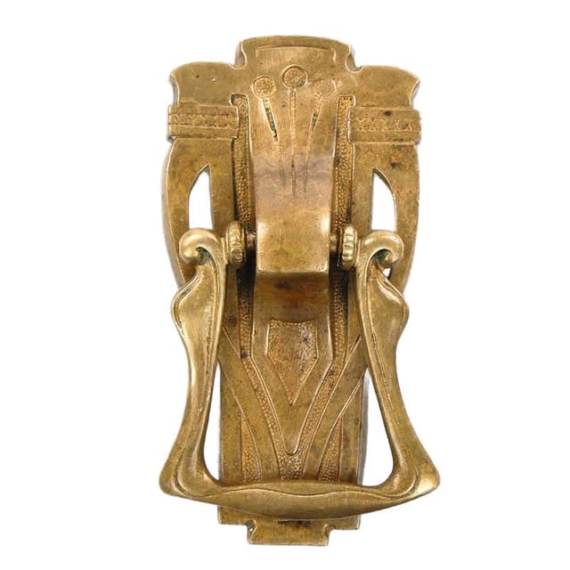 Kołatka drzwiowa secesja, złoty mosiądz, Austria, początek XX w. - WYMIARY